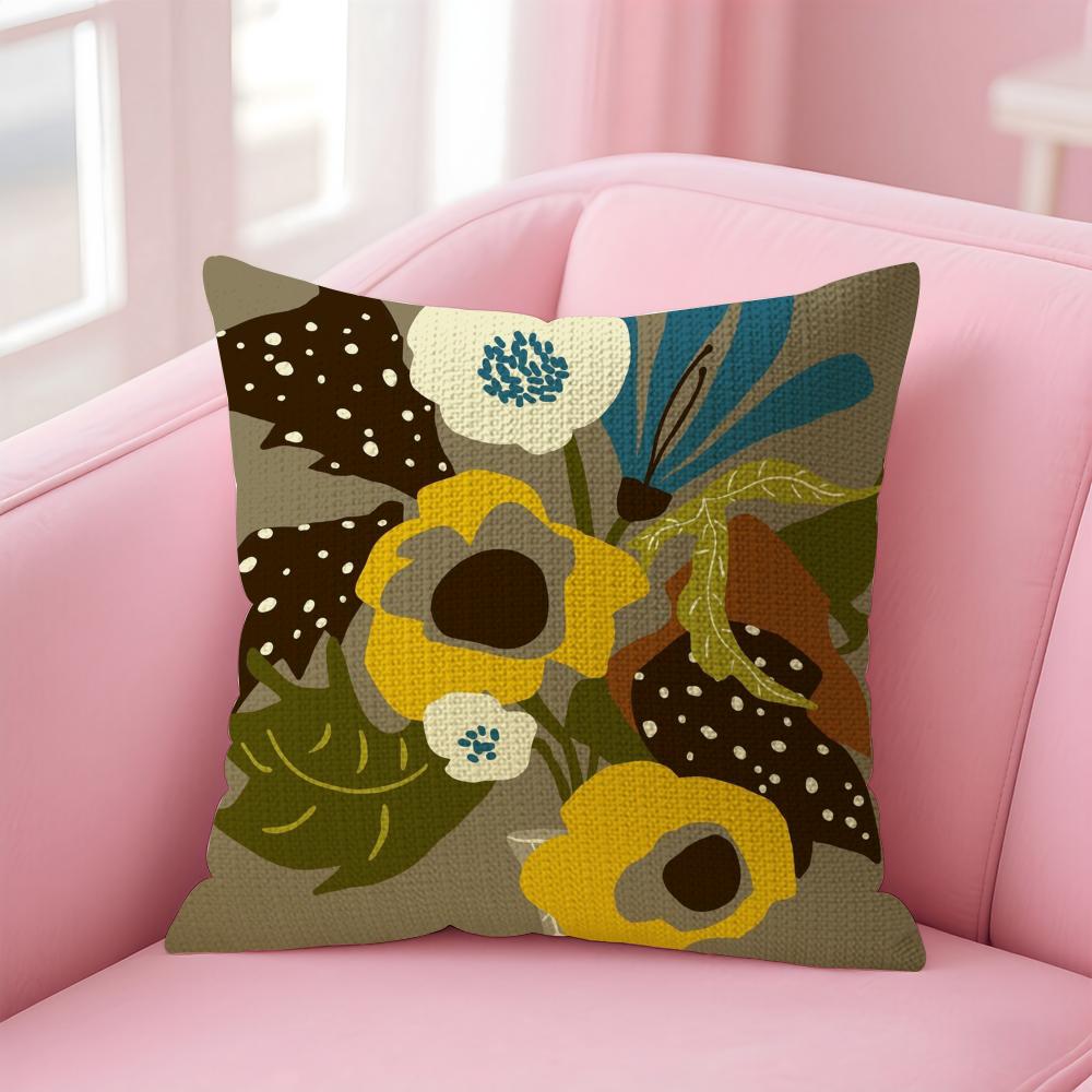 Artistic Potted Plants Cushion Cover Natural Linen Pillow Case DoubleSided Print Decorative Sofa Pillowcase Home Decor Gift