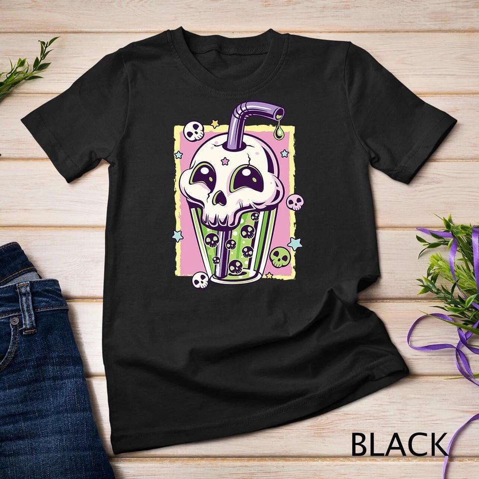 Kawaii Pastel Goth Creepy Skull Boba Bubble Tea Vaporwave Unisex T-shirt 1 2XL