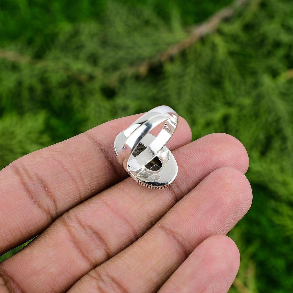 925 Silver Oval Natural Tiffany Jasper Artisan Statement Solitaire Mother Ring