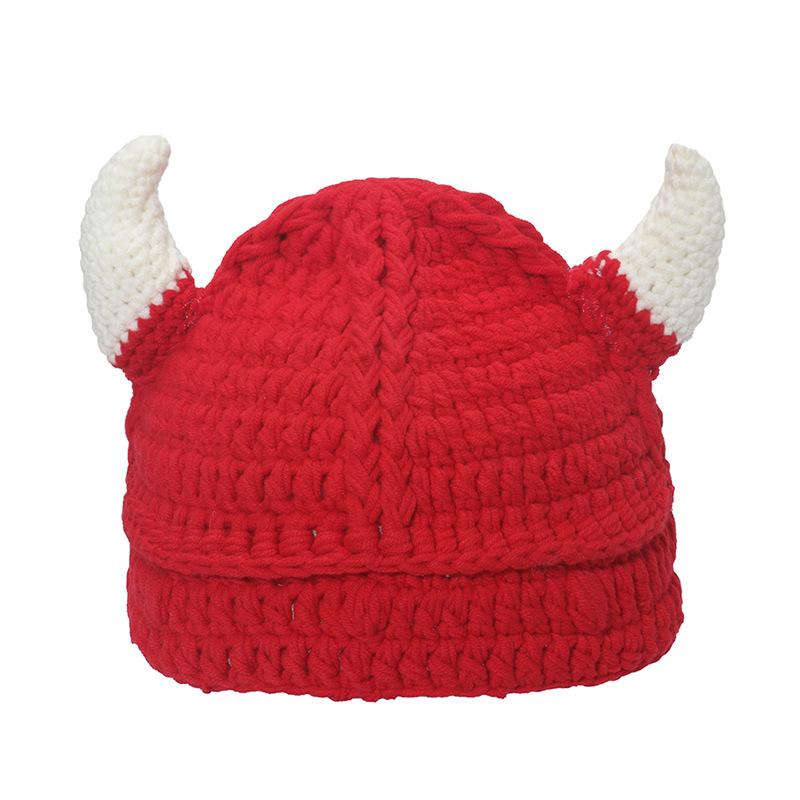 Douyin Internet celebrity live wool hat personality funny hip hop trend warm hat horn cartoon knitted hat men and women