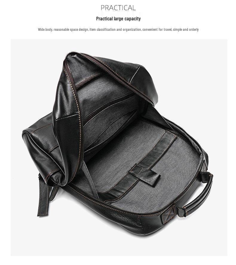 Genuine Leather Men's Large Capacity Backpack - European & American Style, Outdoor Cowhide Business Travel Computer Bag