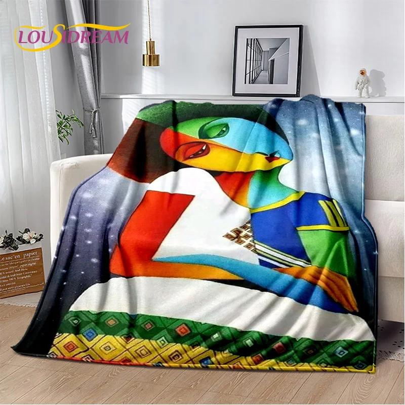 HD Africa Ethiopian Painting Art Cartoon Blanket,Soft Throw Blanket for Home Bedroom Bed Sofa Picnic Travel Office Cover Blanket