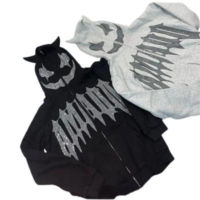 Y2K Unisex Strass Full Face Reißverschluss Hoodies Sweatshirt Locker Übergroß Gothic Buchstaben Stern Print Herren Damen Streetwear Mantel
