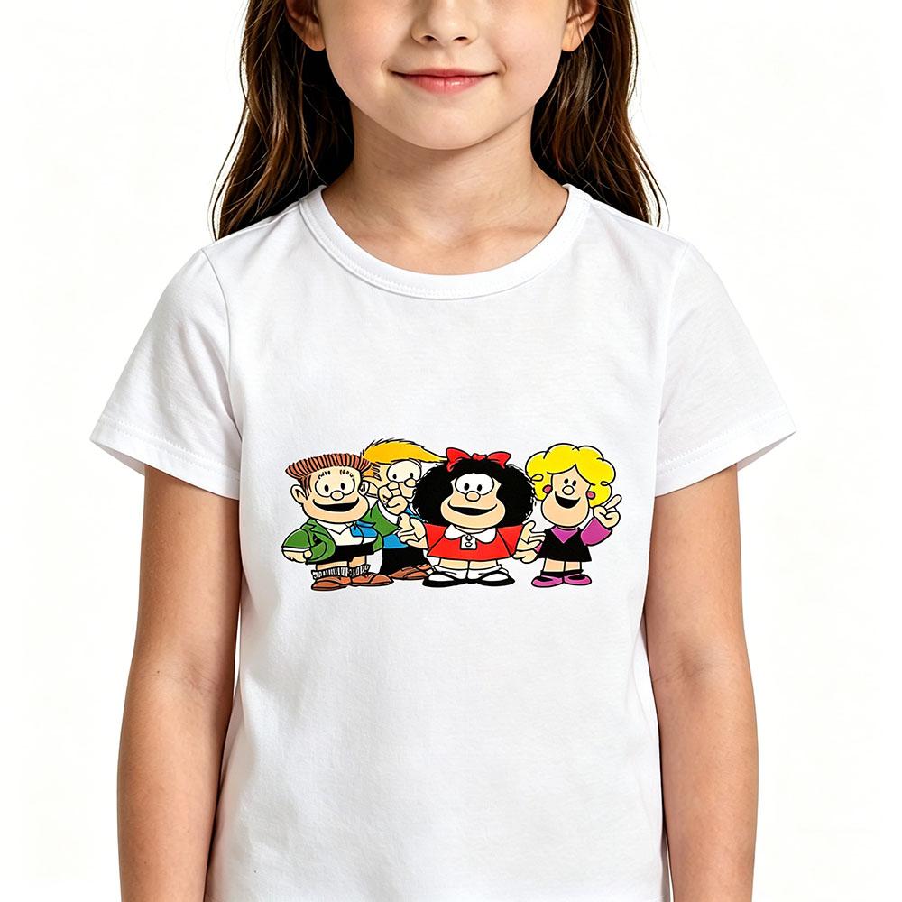 Mafalda Print Kids T-shirt Cotton Cartoon Girls Tops Boys Short Sleeve Graphic Manga Tees Summer Children's Clothing Camisetas