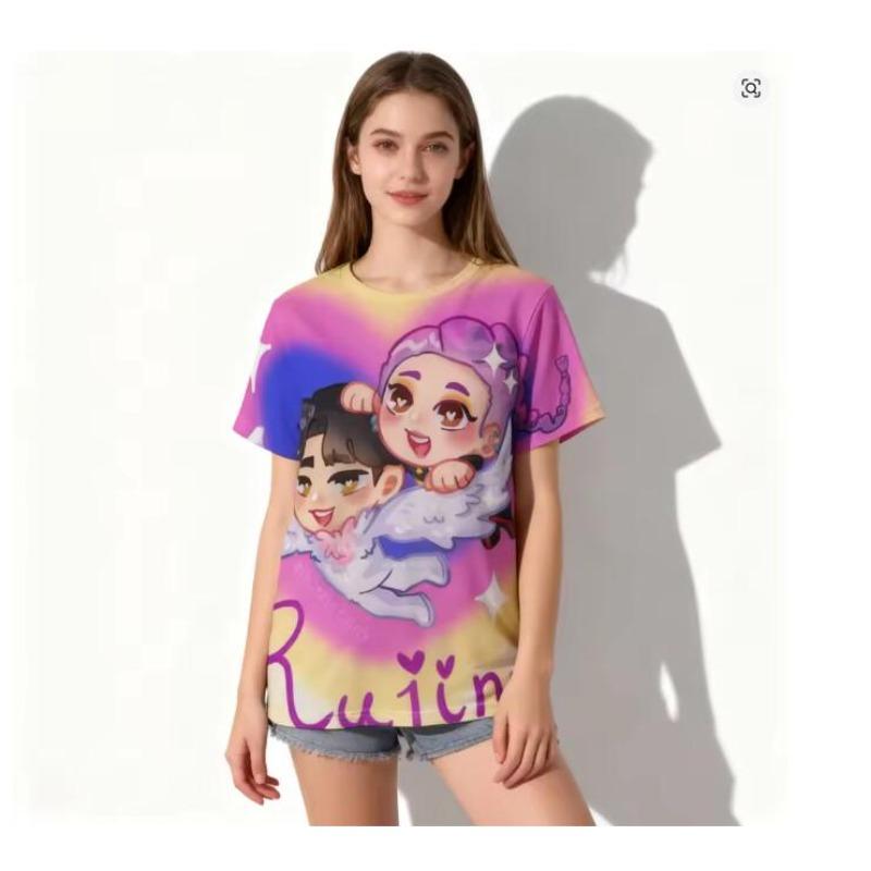 Women's Summer KPop Demon Hunters Graphic Tee Stylish Streetwear T-Shirt with Rum Mira Zoey Character Prints Trendy Casual