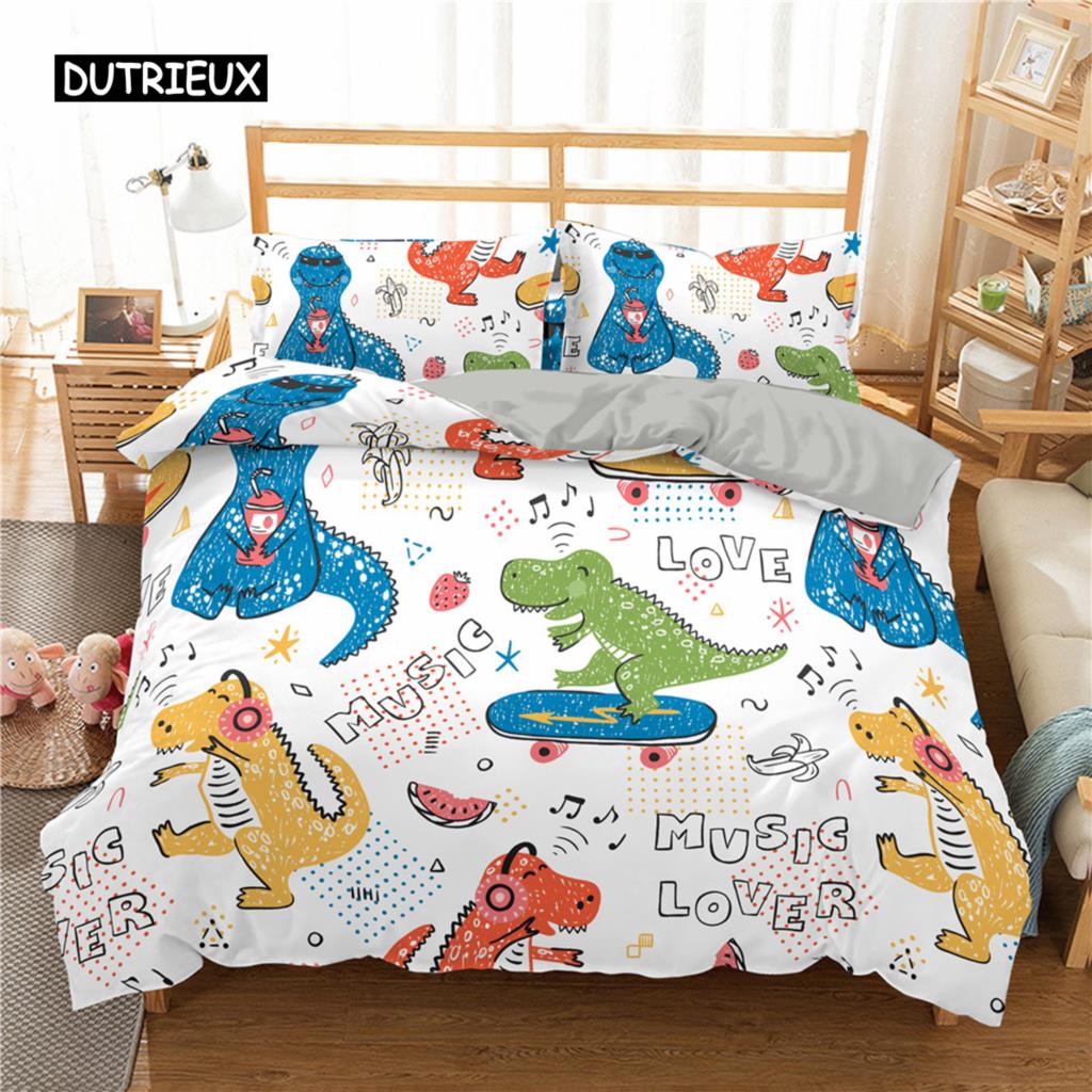 Kreslený dinosaurus Povlak na přikrývku Zvířecí souprava povlečení z mikrovlákna 3D tisk Povlak na přikrývku pro děti Dívka Chlapec Ložnice Dvojlůžko Jednol.