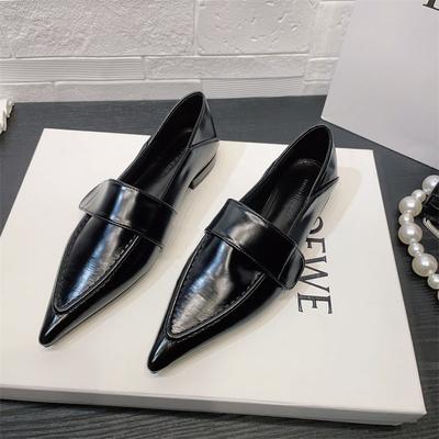 Fashion Black Office Low Heel Elegant Ladies Summer Footwear Shoes for Women 2024 Pointed Toe Normal Leather Casual Wholesale Trend Shoe