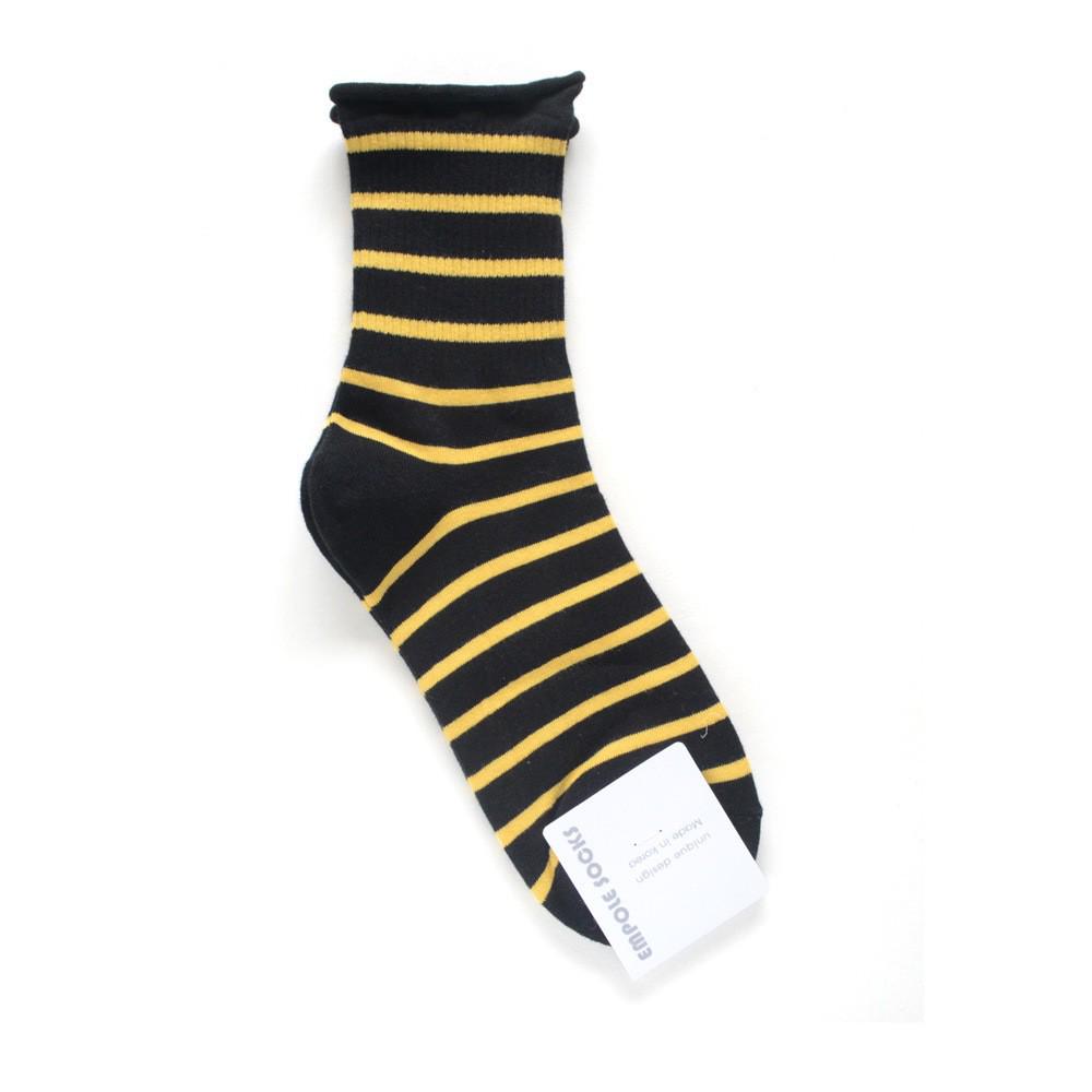 Korean Women's Mid-Calf Cotton Socks: Autumn/Winter Striped & Rolled Edge Sporty Design