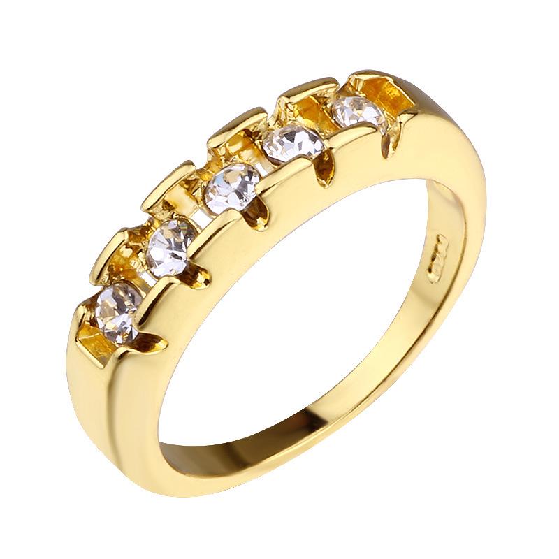 14k Gold-Plated Simulated Diamond Ring - Unisex European & American Micro-Inlaid Fashion Engagement Ring