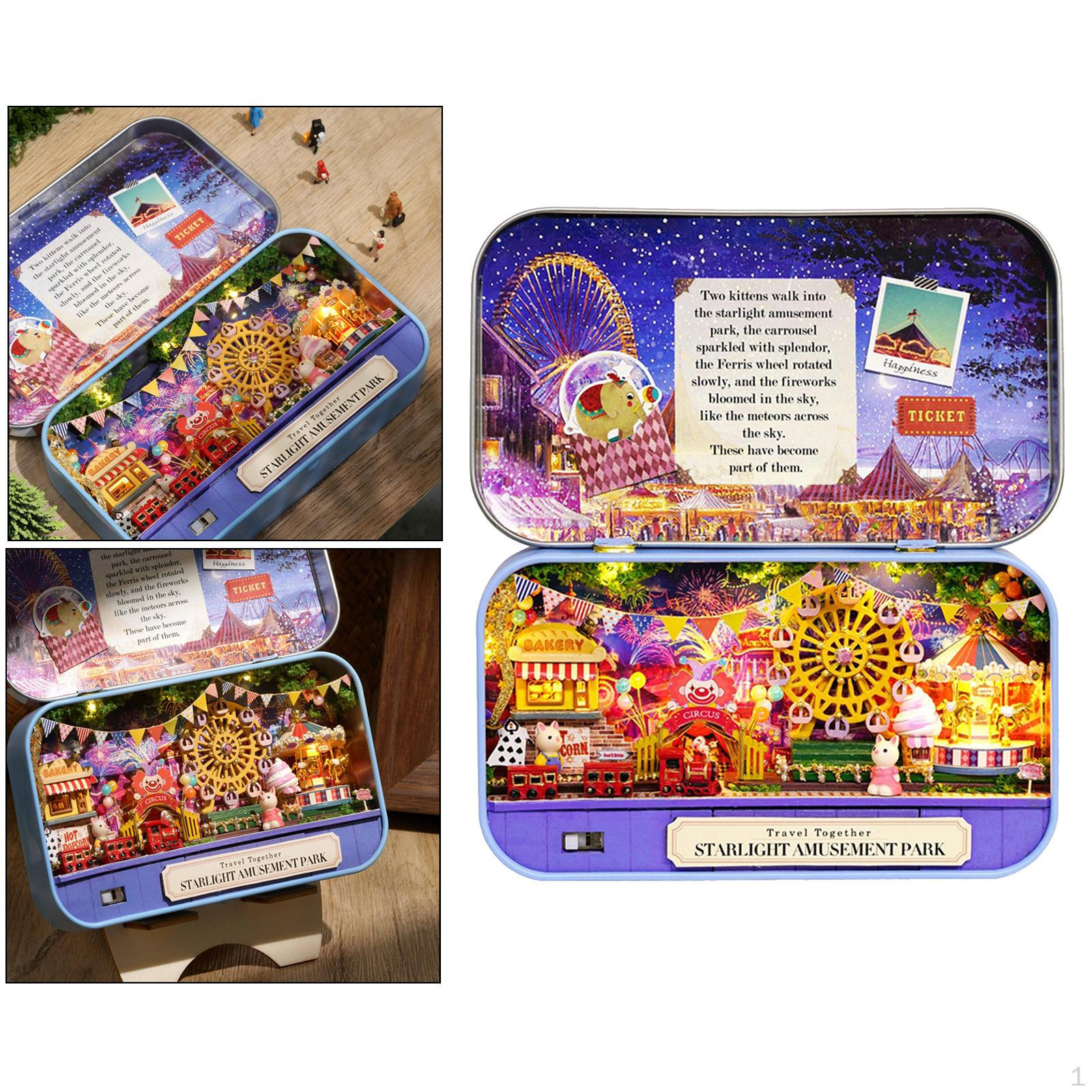 

DIY Мини-кукольный домик Комплект Деревянные Миниатюрные 3D Ретро Олово Собранные Огни на День Рождения