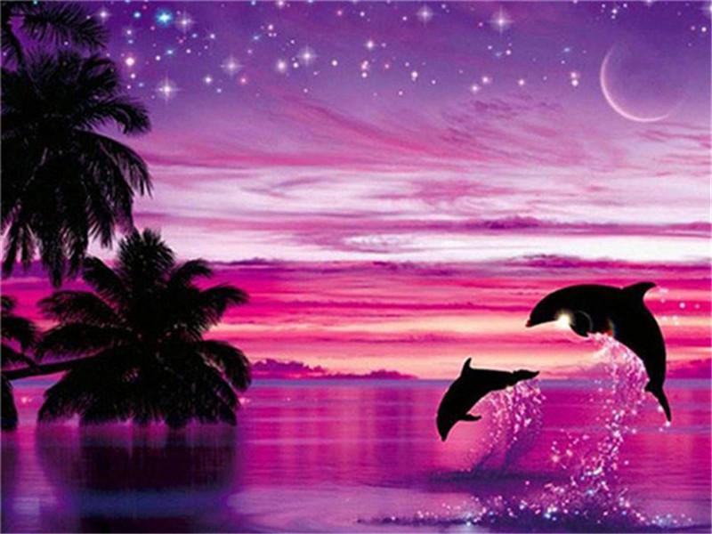 Diamond Painting New Sunset 5D DIY Diamond Embroidery Sale Seaside Landscape Tree Pictures Of Rhinestones Mosaic Wall Art