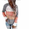 Women's Casual Striped V-Neck Hollow Long Sleeve Hooded Sweater