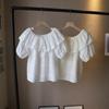 2025 Summer Korean Sweet Ruffle Tie-Up Bubble Sleeve Women's Top