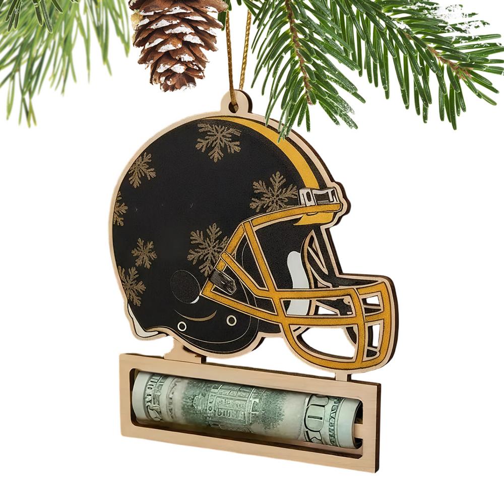 Football Fan Money Holder Ornament Wooden Helmet Home Decor Christmas Handcrafted Money Holders For Birthday Thanksgiving
