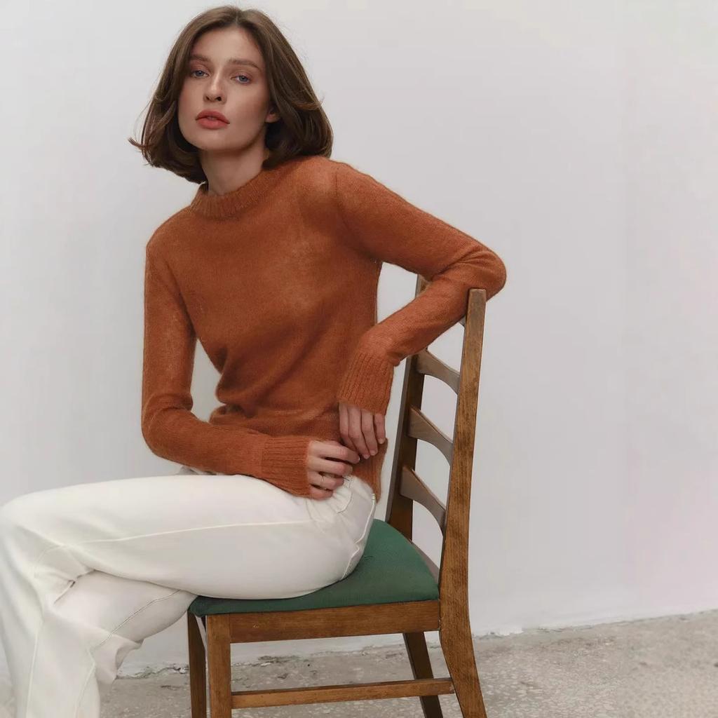 Spring Summer Mohair Round Neck Sweater Women's Semi-transparent Design Comfortable Versatile Knitted Bottoming Top