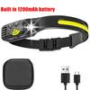 Induction Headlamp COB+LED Head Flashlight Built In Battery USB Rechargeable Outdoor Waterproof Camping Fishing Work Lantern
