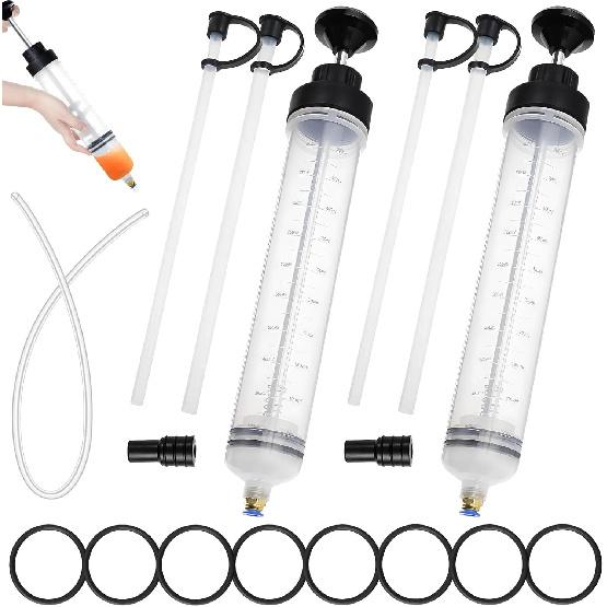 2-Pack 200CC Automotive Fluid Extractor Pump, Manual Oil Change Syringe with 50cm Rubber Hose, Manual Suction Vacuum Fuel Car Transfer for Power