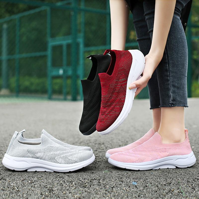 Spring Large Size Women'S Single Shoes Casual Single Shoes Overalls Sneakers Versatile Mesh Breathable Fly-Woven Shoes