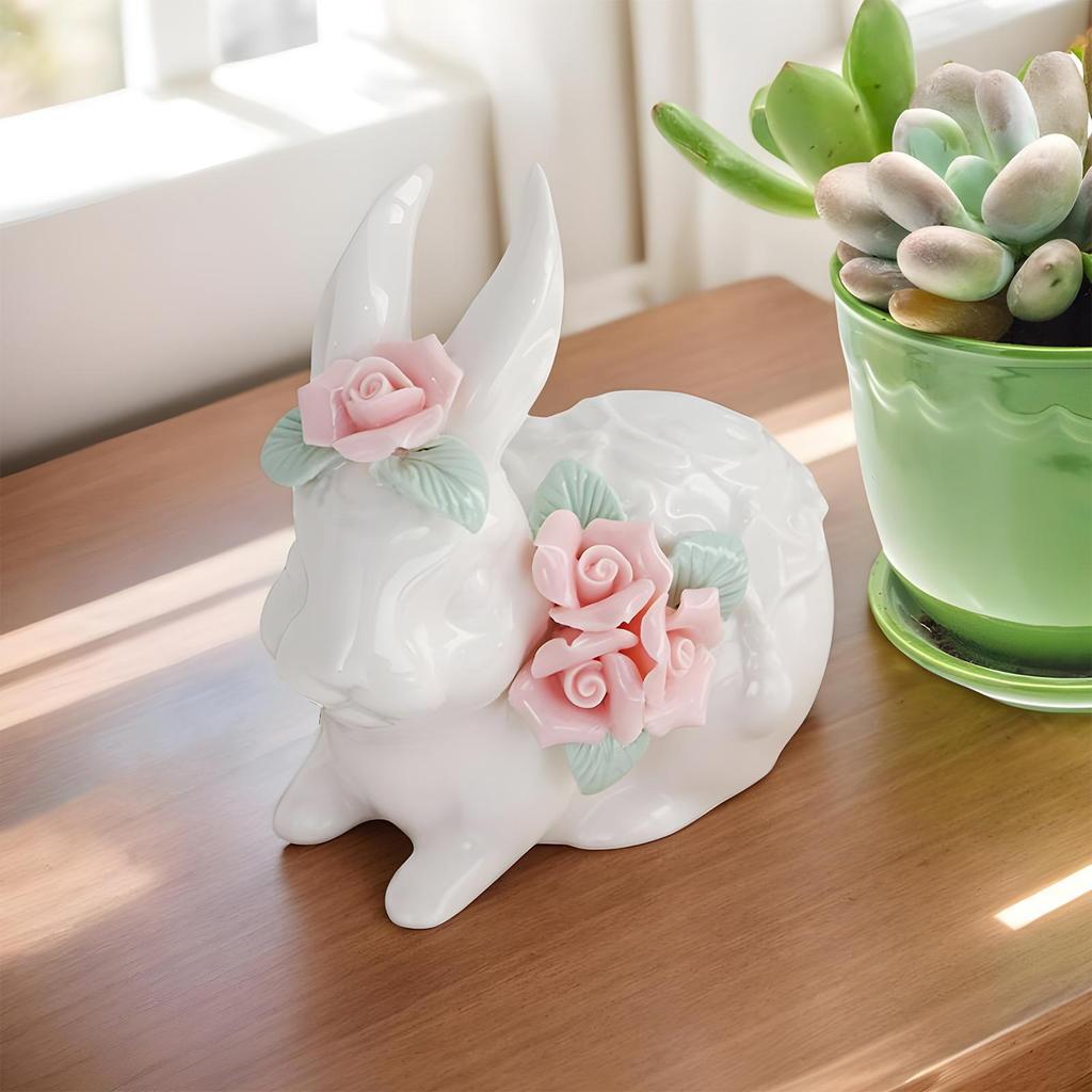 Rabbit Statue Bunny Figure Ceramic Small Decorative Ornaments Table Desktop Display For Home Spring Easter Room