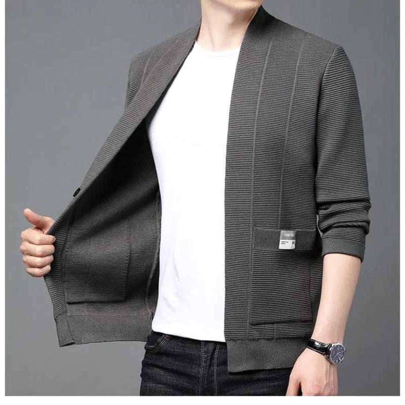 Autumn Winter Men Sweater Coat V-Neck Solid Pockets Button Fashion Luxury Smart Casual Slim Long Sleeve Cardigan Knitted Tops