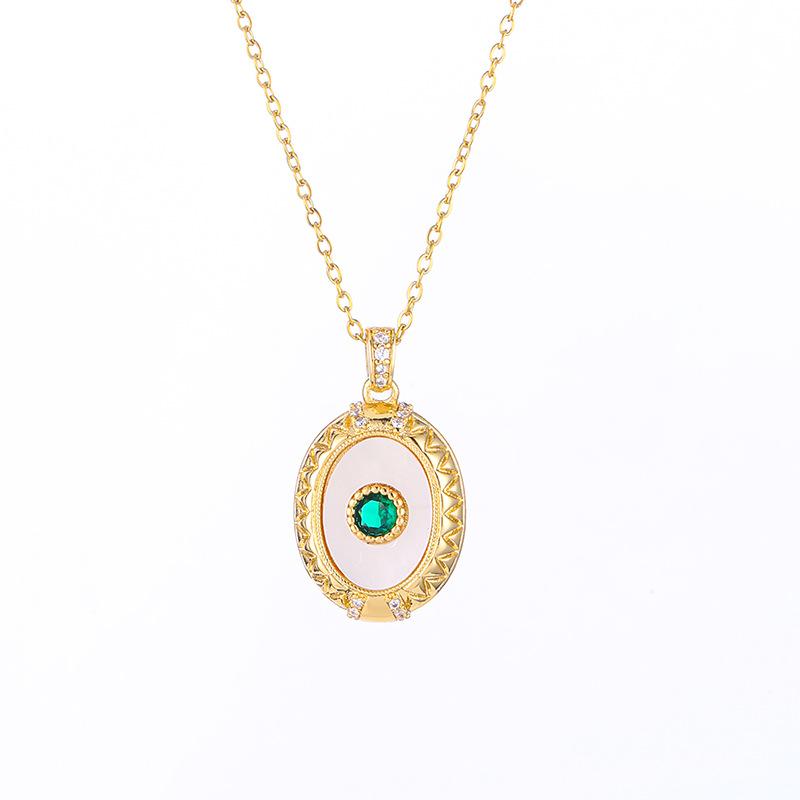 Emerald Necklace Women'S Personality Versatile Trend Ol Zircon Oval Pendant