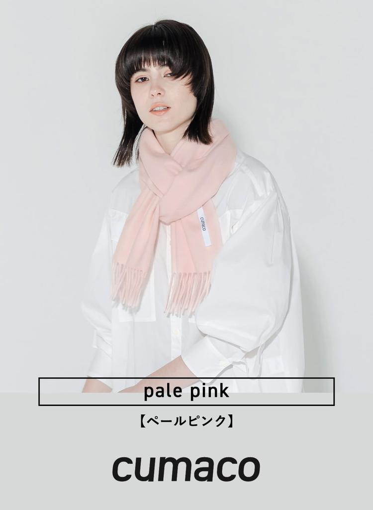 Pale Pink Cashmere and Wool Plaid Check Wool Brand [cumaco] 06. Scarf, Pattern, Unisex, Large, Thick, Blend, Name, Gift, Peach, C-T1011B-0707