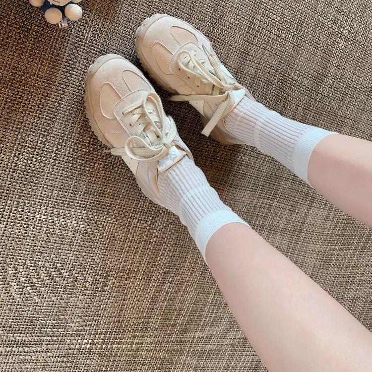 Ballet style 7cm inner height increase Forrest Gump shoes round head lace-up sports dad shoes thick sole soft sole casual German training board shoes