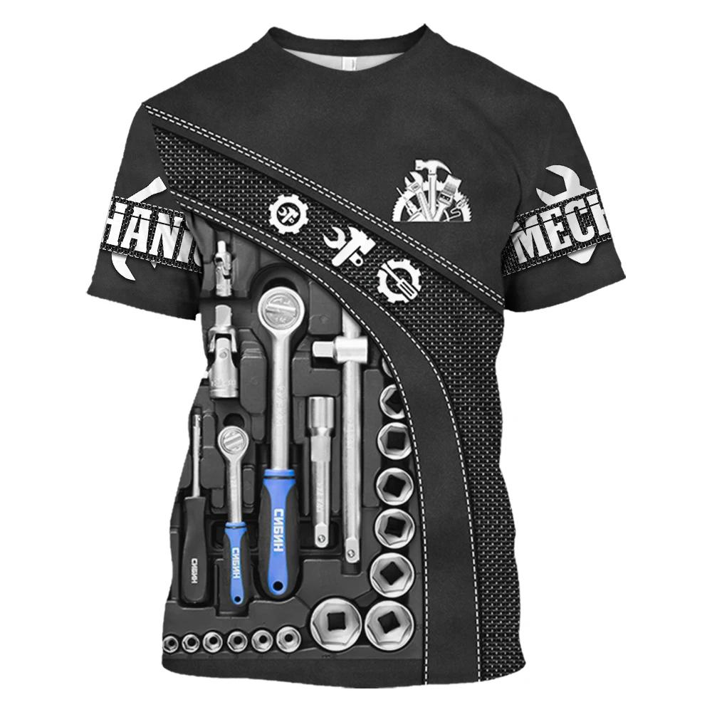 Mechanical Tools 3D Printing MenSport Quick-Dry Breatha T-Shirt Street Casual Wear Harajuku Retro Parent-child Short Sleeve Top