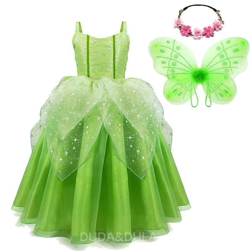 Girls Princess Tiana Dress Up Costume Cosplay Princess and The Frog Clothing Birthday Party Halloween Fancy Ball Gown