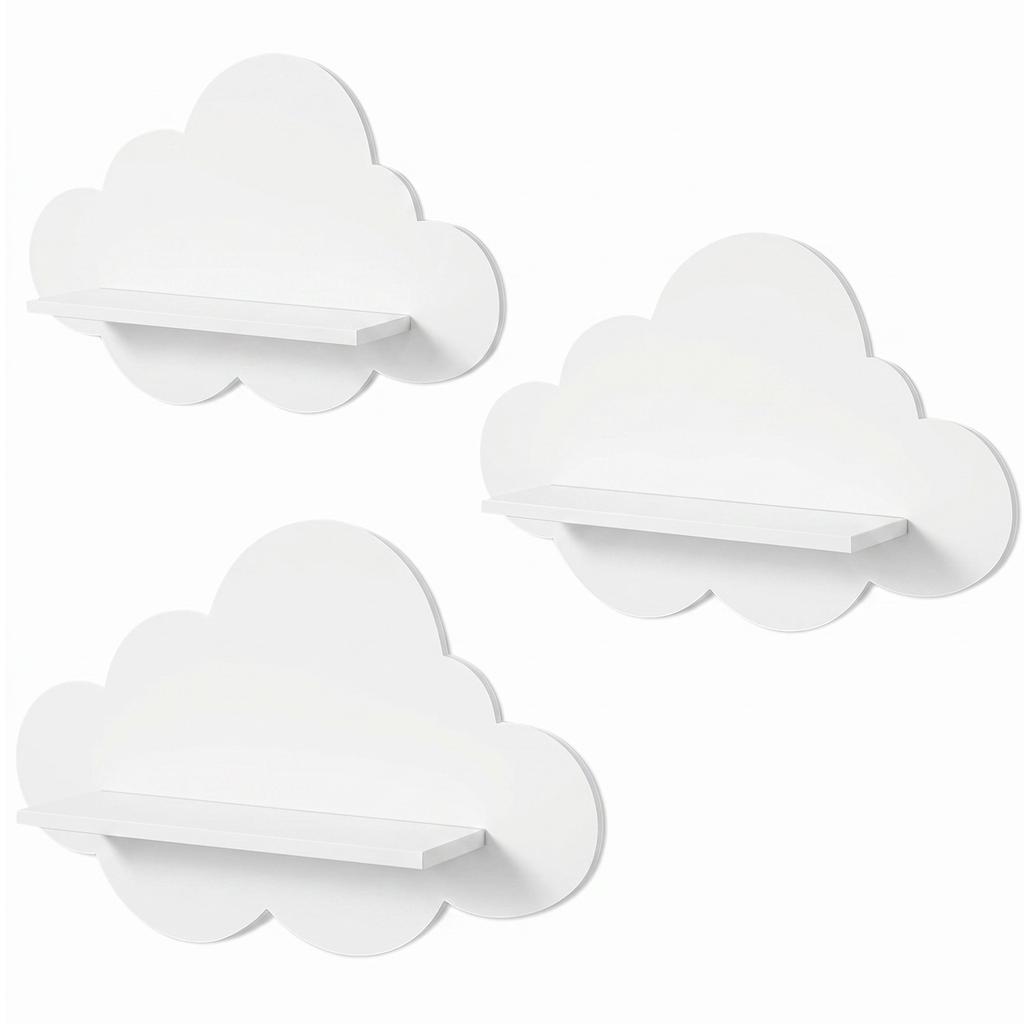 3Pcs Cloud-shaped Modern Wall Bookshelf Multifunctional Modern Style Wooden Wall Storage Rack for Living Room Display Stands