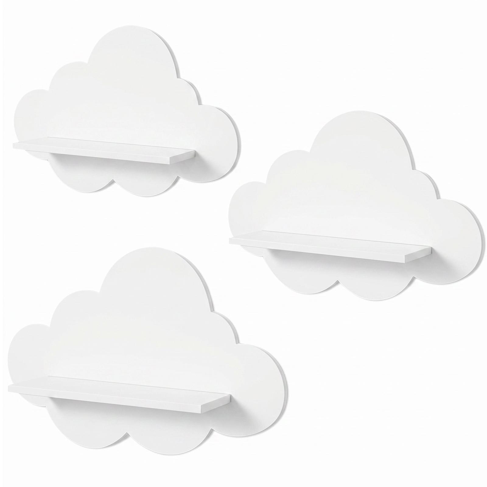 3Pcs Cloud-shaped Modern Wall Bookshelf Multifunctional Modern Style Wooden Wall Storage Rack for Living Room Display Stands белый