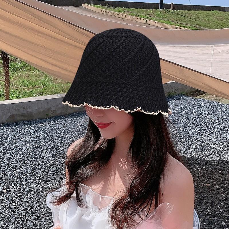Hat Women's Bucket Hat Spring and Summer Hollow Thin Sun Hat Sunscreen Sunshade Bucket Hat Showing Washbasin Hat