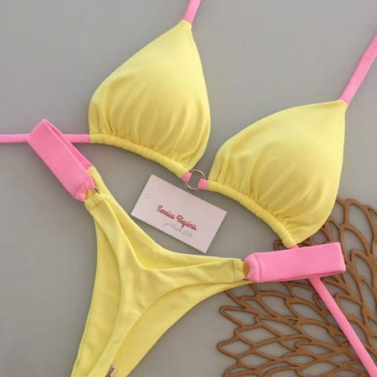 New European and American style printed bikini women s split swimsuit sexy suspender swimsuit Spice Girl S жёлтый