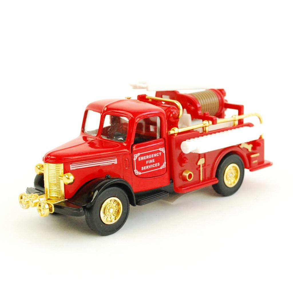 Metal Miniature Car Classic Fire Truck Hose Die-cast Pull-Back Die-cast (Gold Truck)
