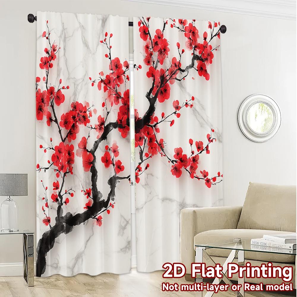 Set Of 2 Modern Flat Printing Jit Curtains Without Rod Cherry Blossom Drapes Pattern Polyester Gifts Curtain