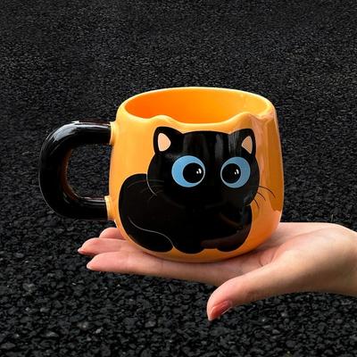 Tazze di ceramica con cucchiaio a forma di gatto creativo, tazza da caffè, tè, latte, avena, grande capacità, tazze con animali, regalo divertente