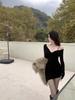 Black Collar Dew Temperament Suspender New Thin Irregular Short Skirt Long Sleeve Spice Girl Bottoming Waist Skirt Dress