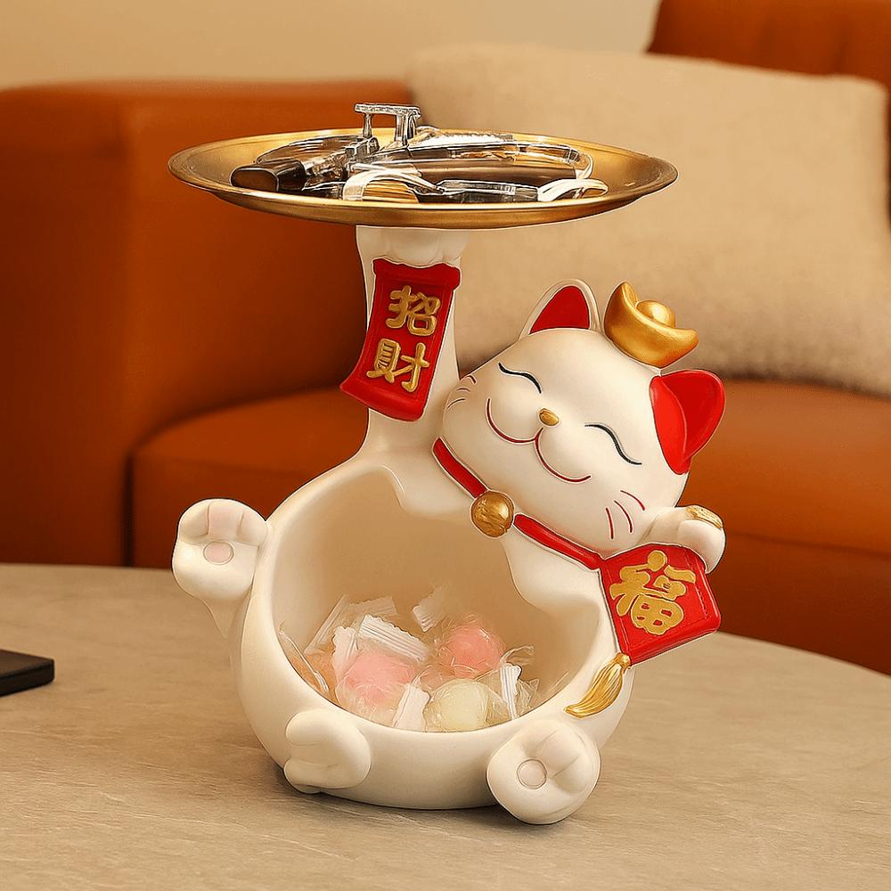 Cat Figure Tray Entry Key Storage Ornaments Resin Lucky Cat Home Storage Decorative  Desktop Decor
