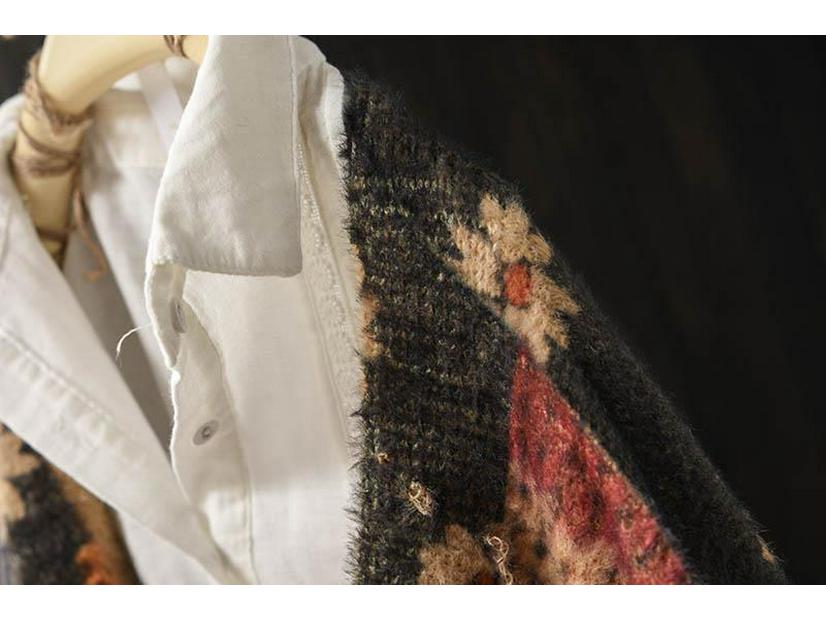 Vintage Autumn Winter Faux Mink Print Cardigan - Women's Loose Slimming Long Sleeve Knit Top