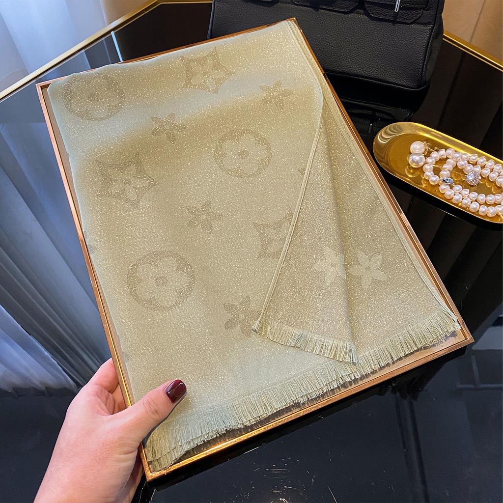 Summer Pentagram Imitation Silk Sunscreen Silk Scarf Printed Beach Towel Shawl Travel Women'S Tencel Cotton Scarf