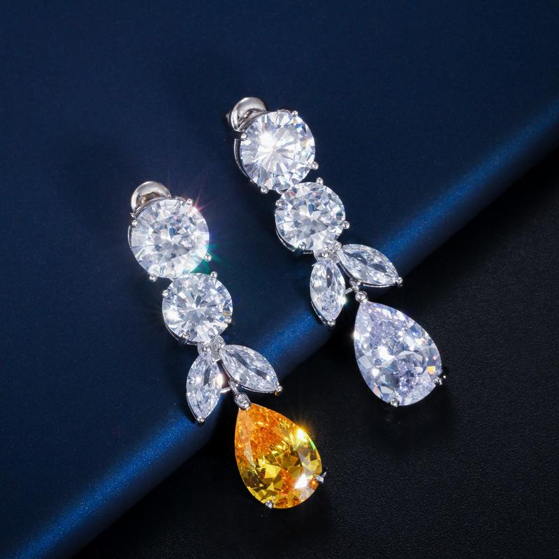 Necklace Earrings Set, Bridal Zircon Set Chain Wedding Dress Toast Dress Dinner Accessories Gift