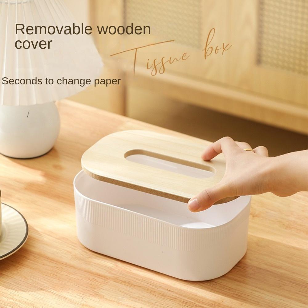 Nordic Simplicity Style Tissue Box with Wooden Cover Large Desktop Napkin Box Multi-purpose Waterproof Kitchen Storage Paper Box