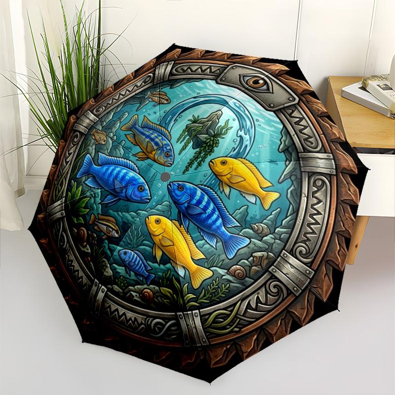 Underwater Marine Life pattern umbrella, portable and foldable design, 8 ribs, a casual accessory for Halloween, Christmas, and birthday gifts.