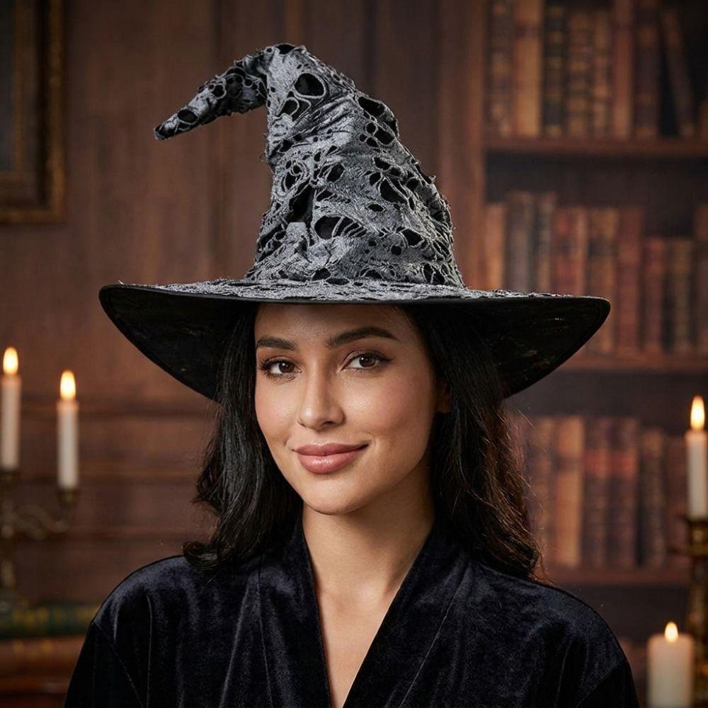 Large Wide Brim Ripped Tattered Witch Hat Tall Pointed Cone Top Pointed Mage Hat Halloween Party