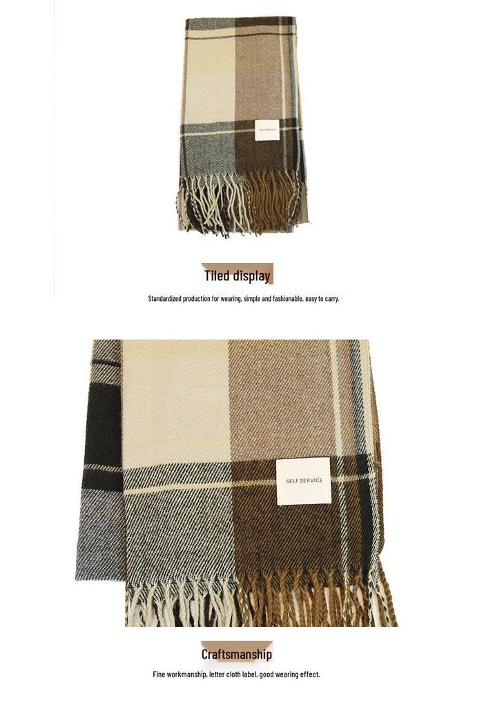 Men's Winter Unisex Plaid Shawl - Korean Style Versatile & Warm Scarf for Students & Couples
