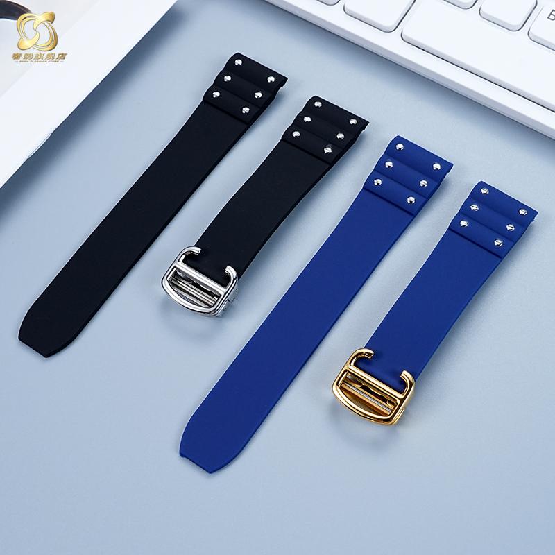 Compatible with Cartier Santos Men's Original Rubber/Silicone Watch Strap 21mm for Santos de Cartier series