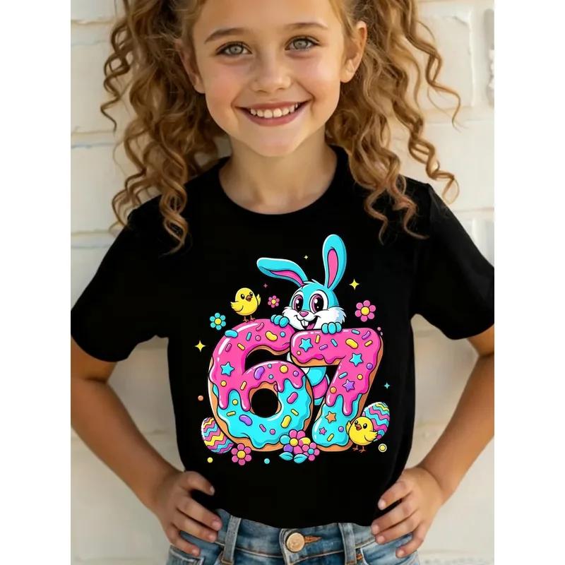 Kids Easter Bunny Print Cotton Tshirt Girls Casual Short Sleeve Tshirts Childrens Cartoon Clothing Fashion 67 Sxi Seven