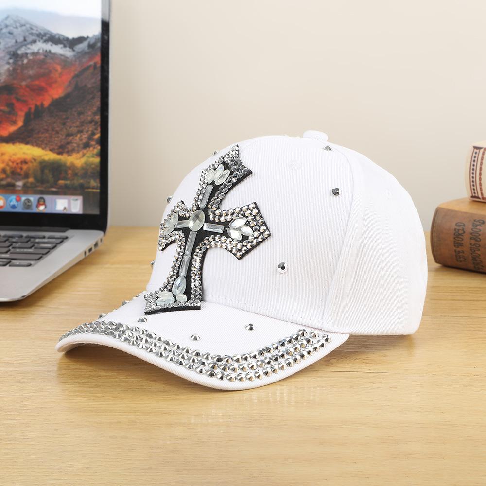 Cross-Border New Oversized Denim Baseball Cap Sparkling Diamonds Crow Heart Design Good-Looking Affordable Direct Manufacturer