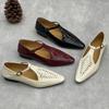 Temperament Pointed Toe Genuine Leather Woven Low Heel Shoes Versatile Cowhide Women's Shoes