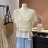Women's French V-Neck Crochet Knit Cardigan - Chic Summer Fashion, Slimming Loose Fit, Versatile Top
